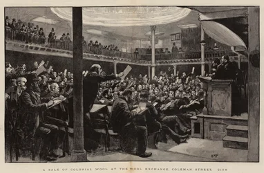 Een Verkoop van Koloniale Wol op de Wolbeurs, Coleman Street, City